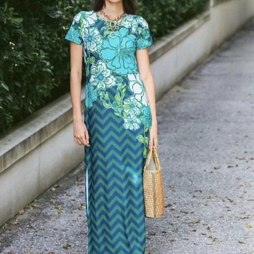 Lilly Pulitzer Blue and Green Floral Maxi Dress Lilly Pulitzer Kaden UF50+ $228